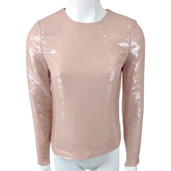 Diane Von Furstenberg Sequin Top Blouse Dirt Womens 4 Small Pink Long Sleeve - Picture 2 of 15